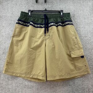 Vintage y2k Speedo Swim Trunks Mens XL Tan Floral Trim Cargo Board Shorts lined